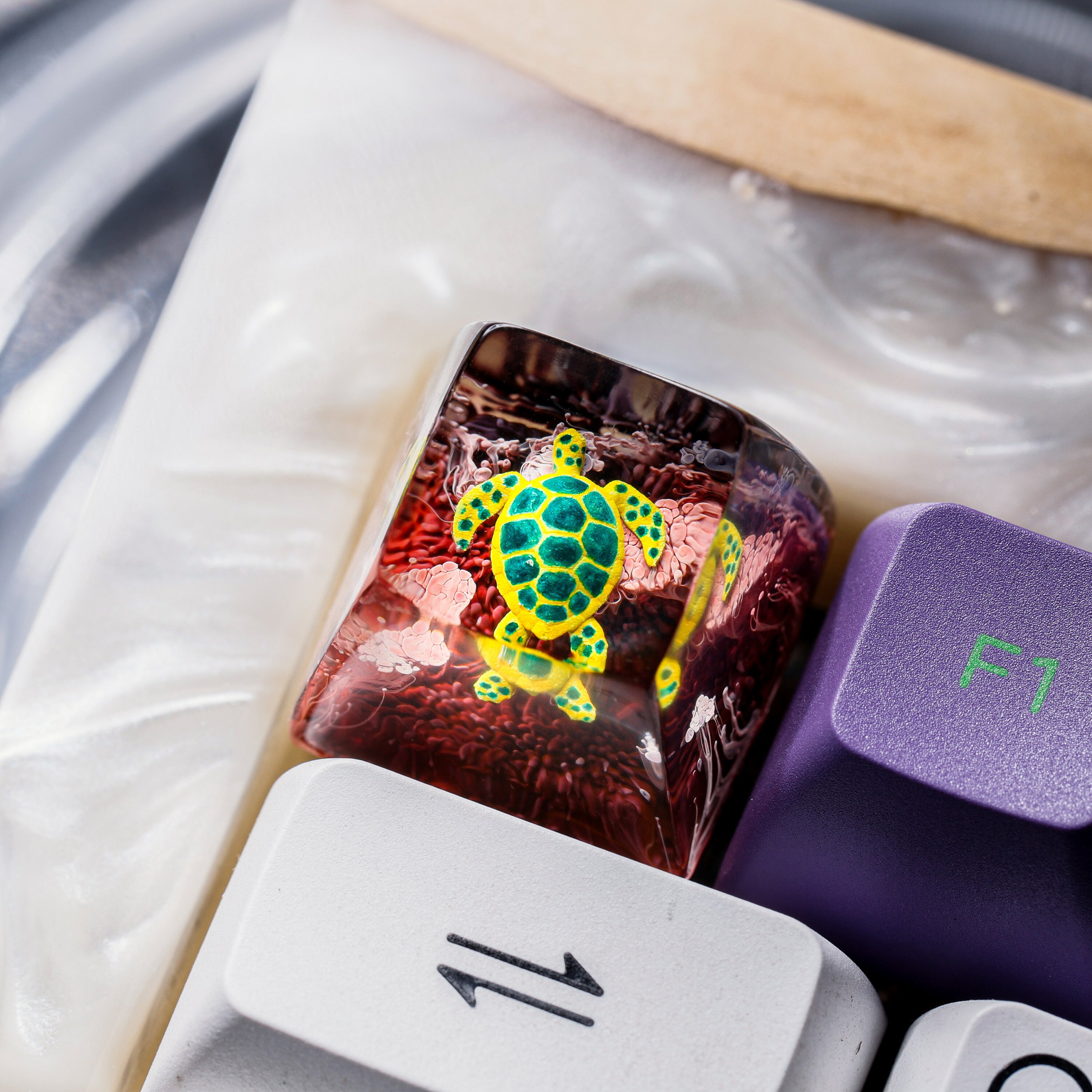 Turtle Keycap, Marine Turtle Keycap, Red Coral, SA Profile Keycap, Blue Ocean, Gift for Him