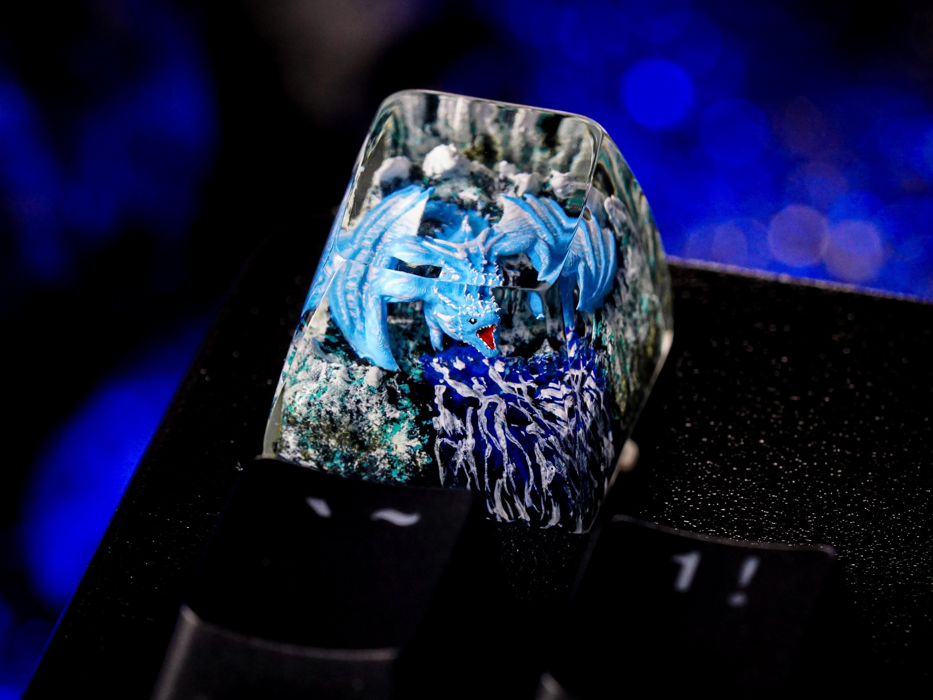 Blue Dragon Keycap, Ice Dragon Keycap, Artisan Keycap, Resin Keycap, SA Profile Keycap, Handmade Gift