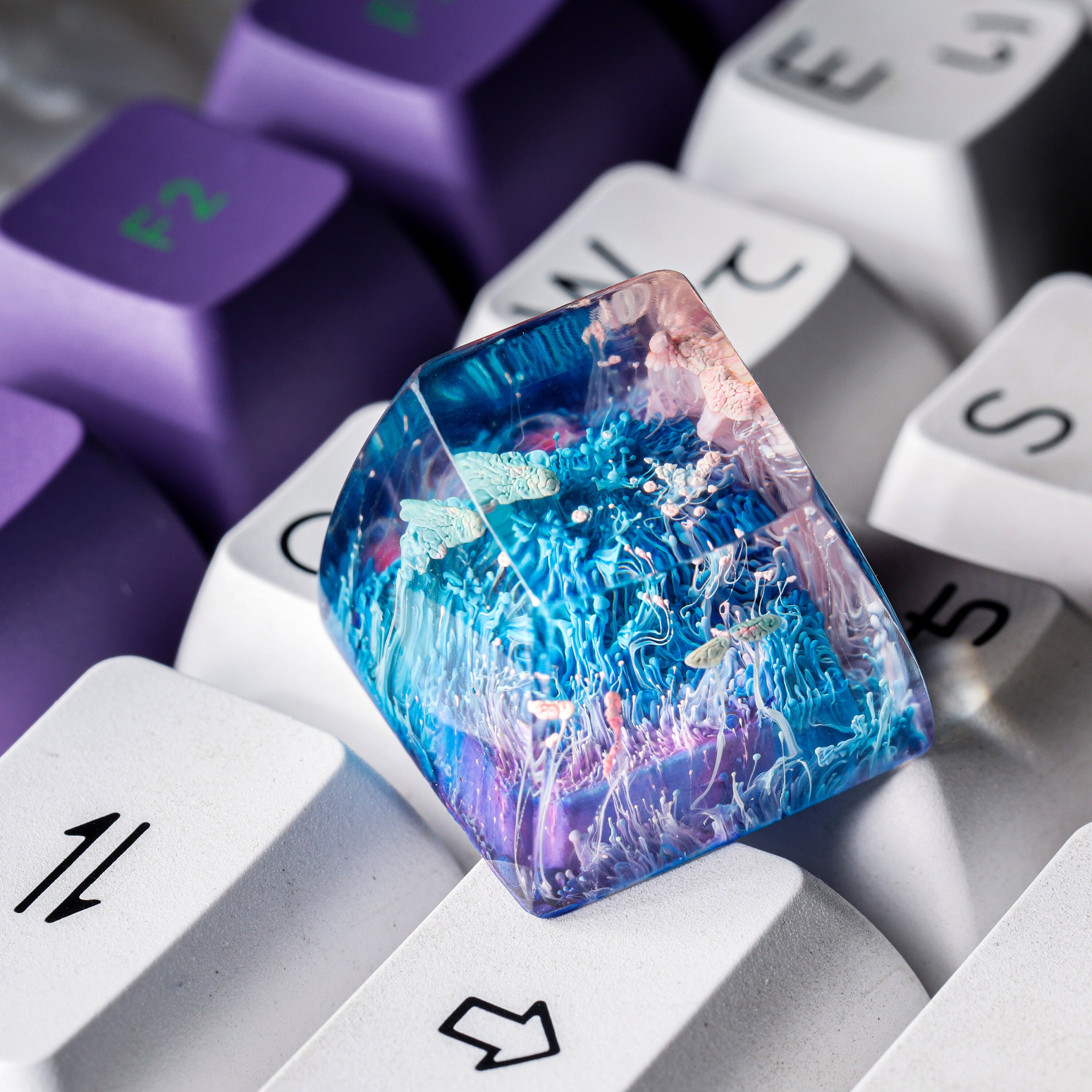 Pink and Blue Coral Keycap,  Ocean Keycap, Keycap For Cherry MX Switches Keyboard, Handmade Gift