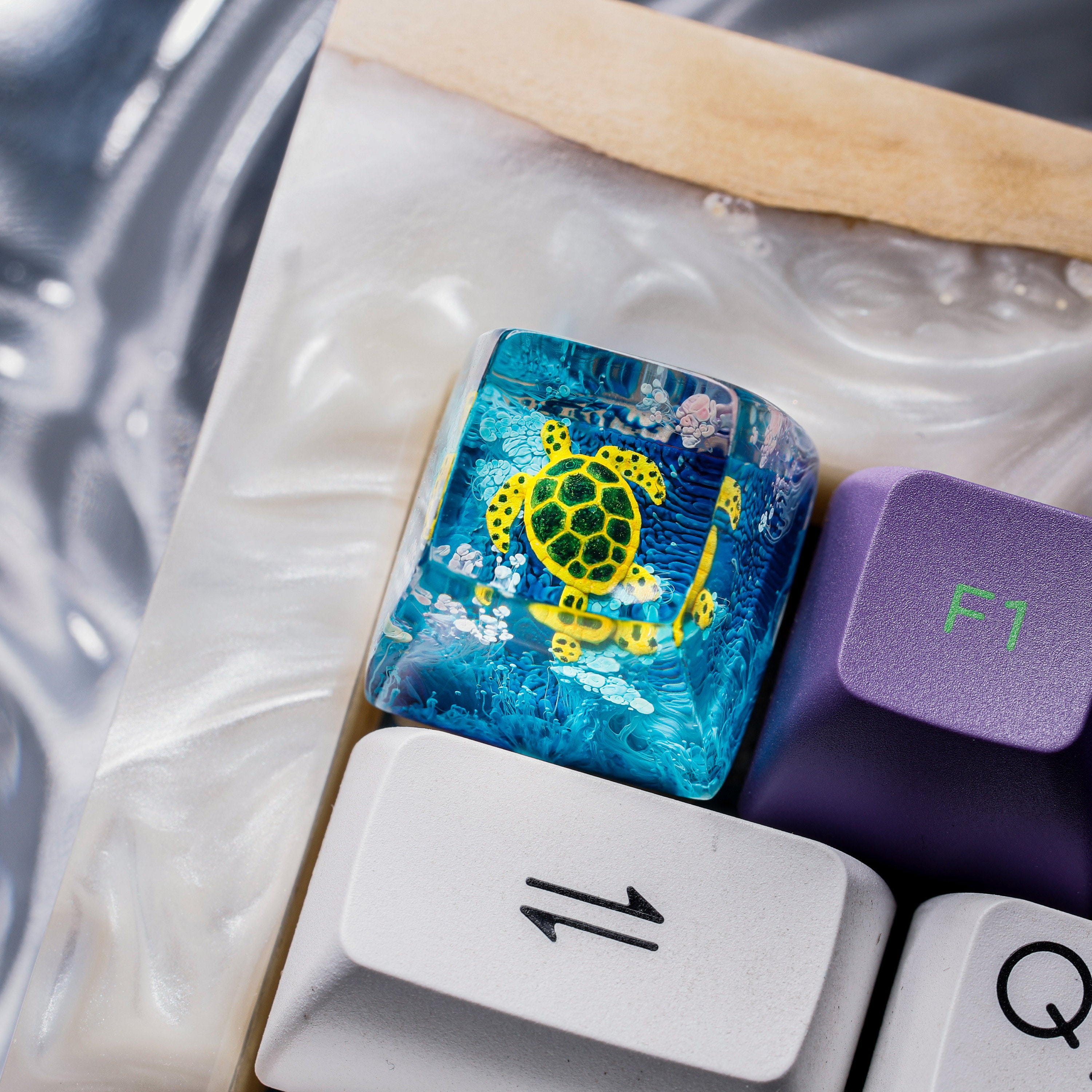 Turtle Keycap, Blue Coral, SA Profile Keycap, Keycap for MX Cherry Switches Michanical Keyboard, Handmade Gift