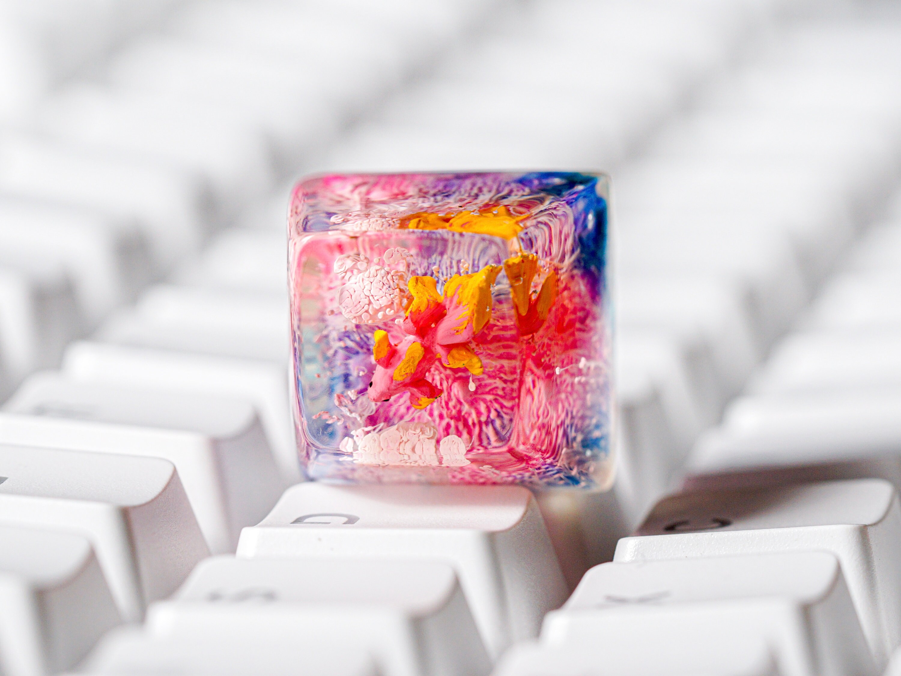 Pink Yellow Fish Keycap, Artisan Keycap, Esc Keycap, Keycap for MX Cherry Switches Keyboard, Gift for Him