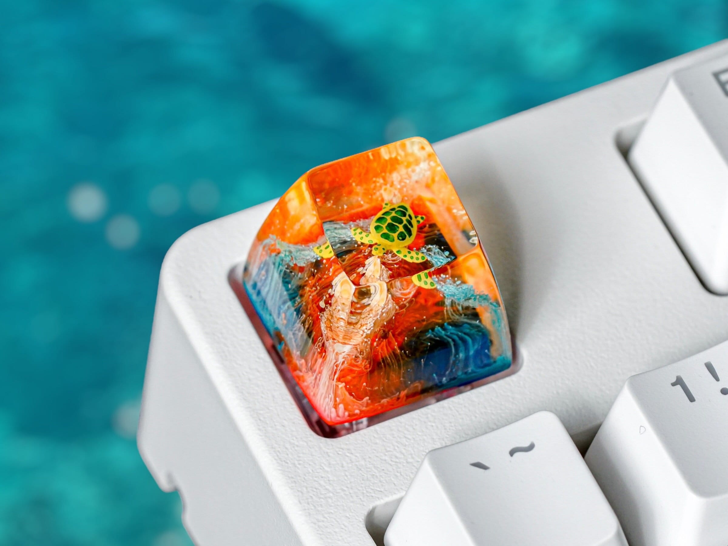 Turtle Keycap, Orange Blue Coral, SA Profile Keycap, Keycap for MX Cherry Switches Mechanical Keyboard, Handmade Gift