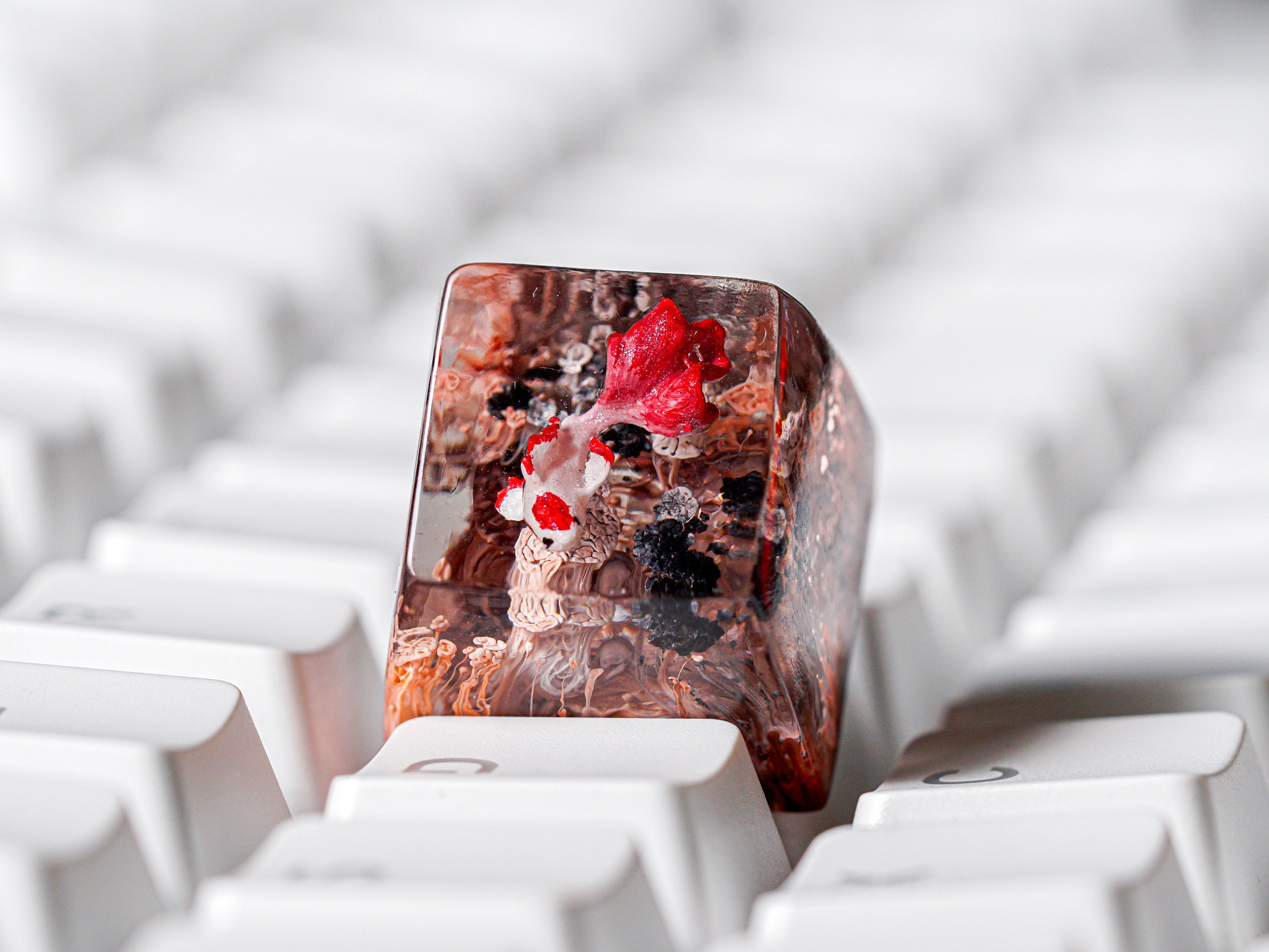 White Red Fish Keycap, Artisan Keycap, Resin Keycap, Keycap for MX Cherry Switches Keyboard, Gift for Him