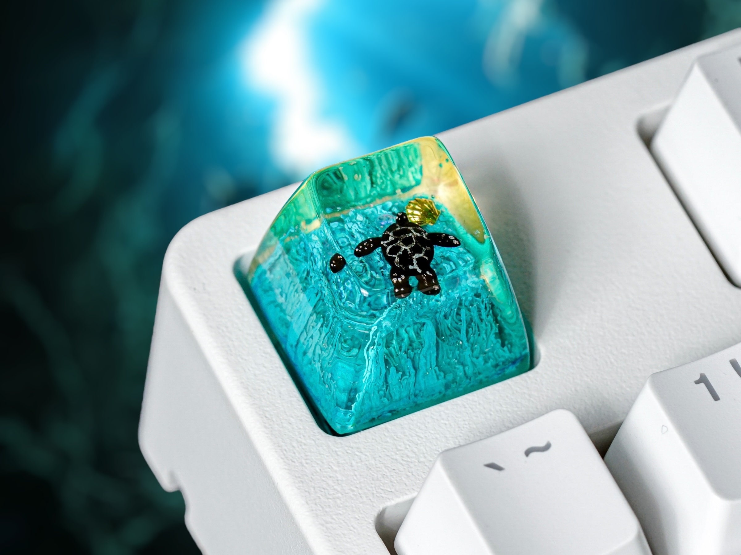 Black Turtle Keycap, Blue Coral, SA Profile Keycap, Keycap for MX Cherry Switches Mechanical Keyboard, Handmade Gift