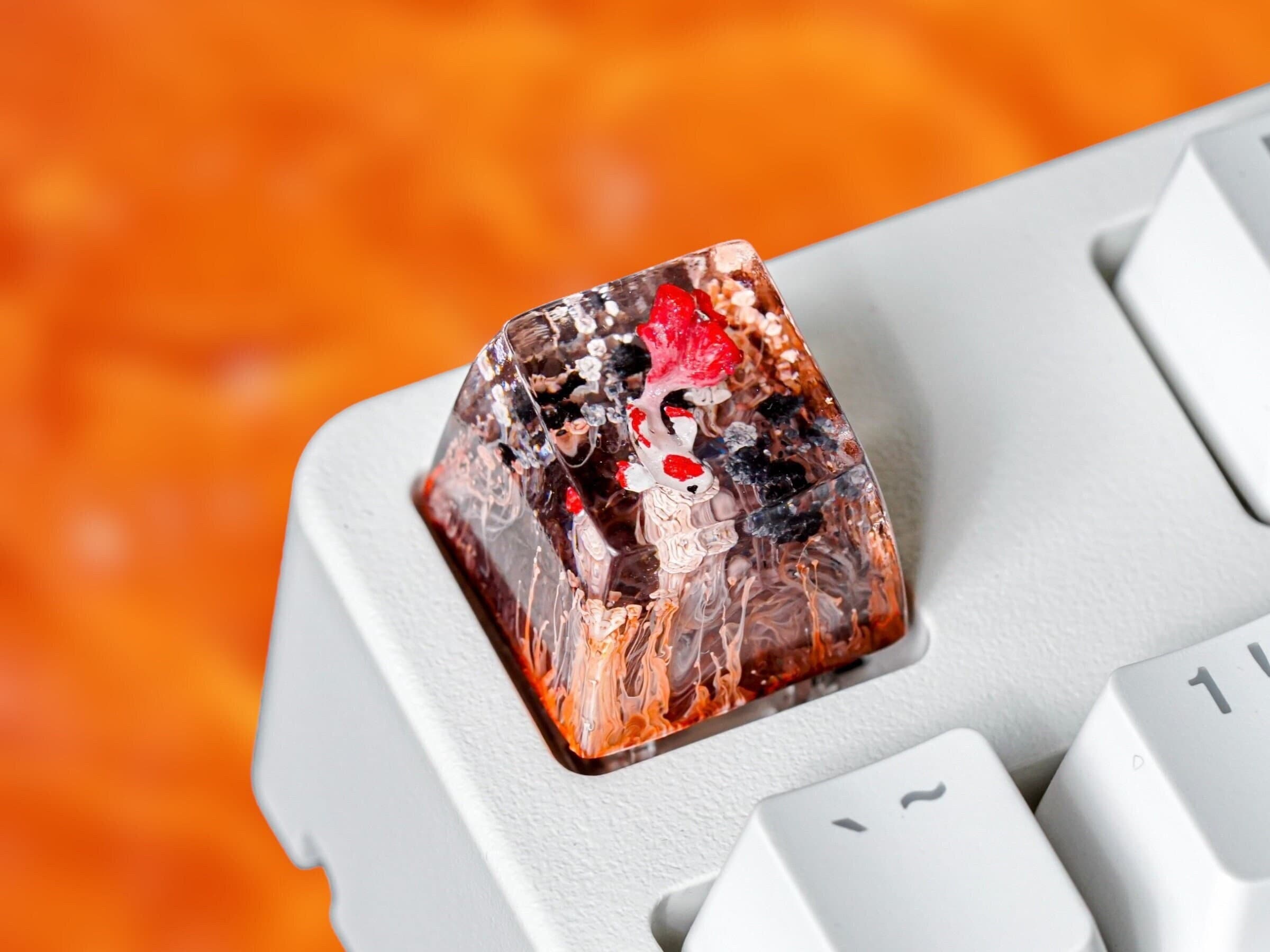 White Red Fish Keycap, Artisan Keycap, Resin Keycap, Keycap for MX Cherry Switches Keyboard, Gift for Him